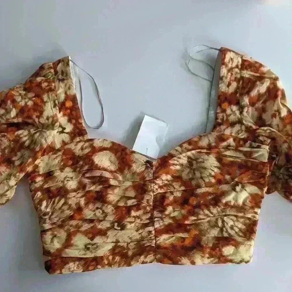 NWT Zara Floral Print Linen Cotton Cropped Top  - size small - Picture 3 of 4